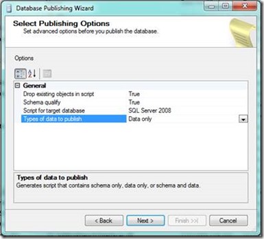 Database Publishing Wizard - Select Publishing Option
