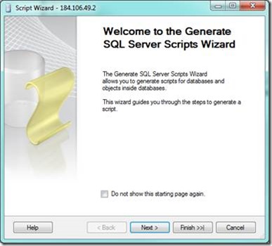 SQL Server Generate Script - Wizard Dialog